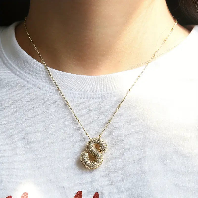 Set de Collar con Inicial tipo Burbuja | Oro
