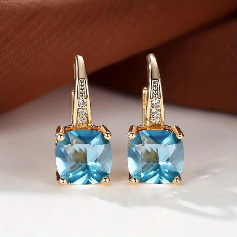 Aretes de Argolla con Piedra de Zafiro Místico | Oro