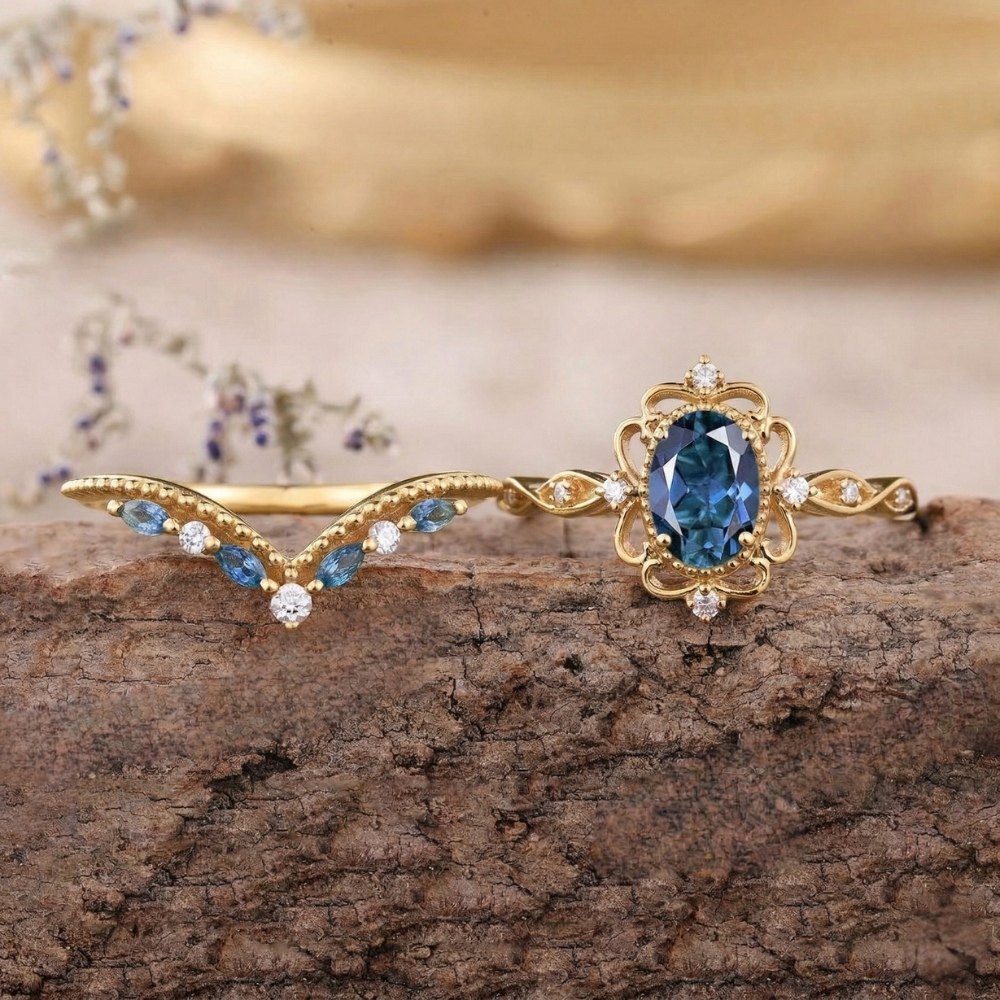 Azelia Set de Anillos Corona de Zafiro | Oro