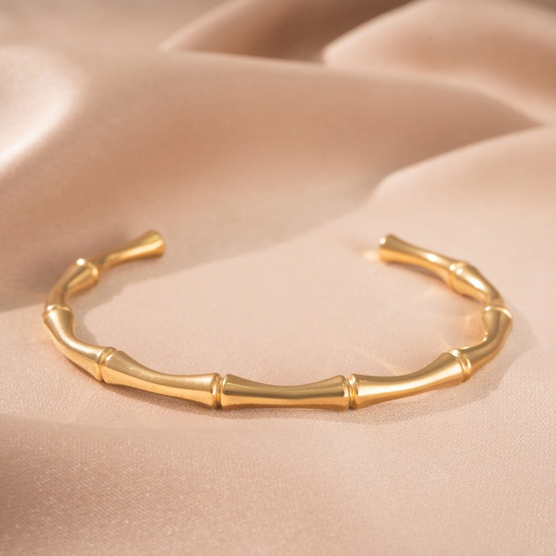 Pulsera Rígida Bambú | Oro Blanco