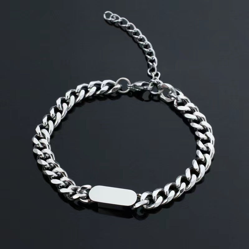 Pulsera de Cadena Cubana con Placa | Oro Blanco