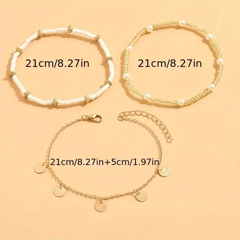 Set de Tobilleras en Capas de 3 Piezas Coastal Charm | Oro