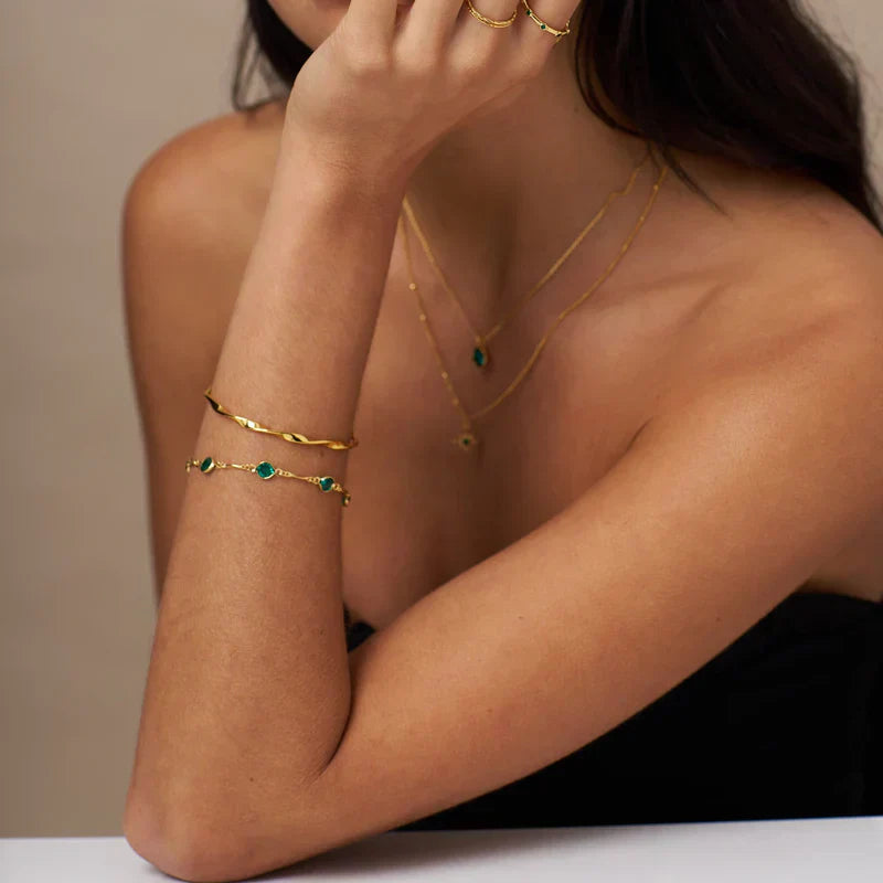 Pulsera de Cadena de Eslabones de Esmeralda | Oro
