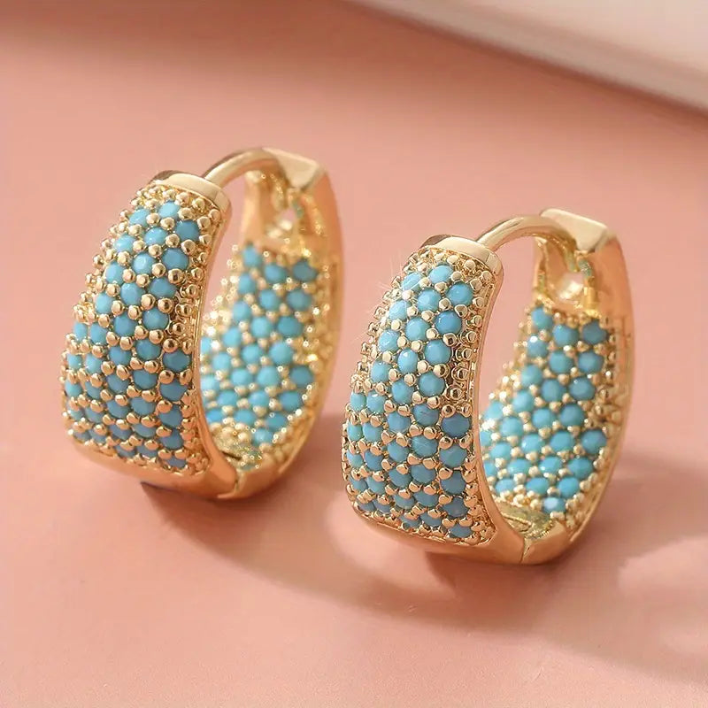 Aretes de Argolla con Cuentas de Turquesa Tono Dorado | Oro