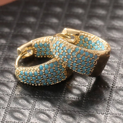 Aretes de Argolla con Cuentas de Turquesa Tono Dorado | Oro
