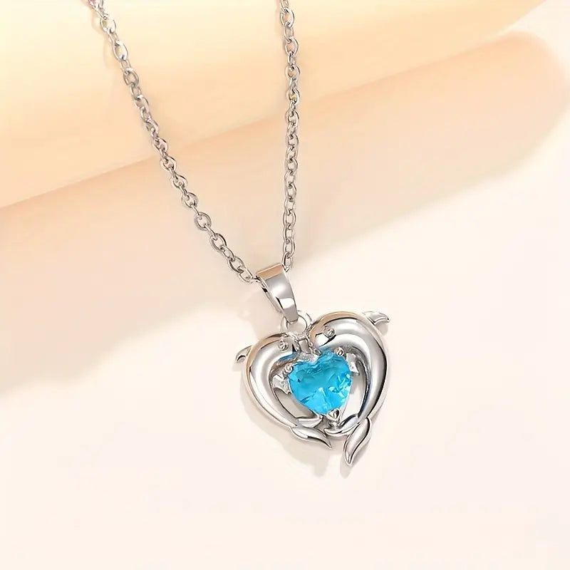 Collar Gemelos Corazón de Océano | Oro Blanco