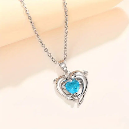 Collar Gemelos Corazón de Océano | Oro Blanco