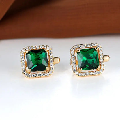Aretes de Zirconia Cuadrada Verde Dorado | Oro