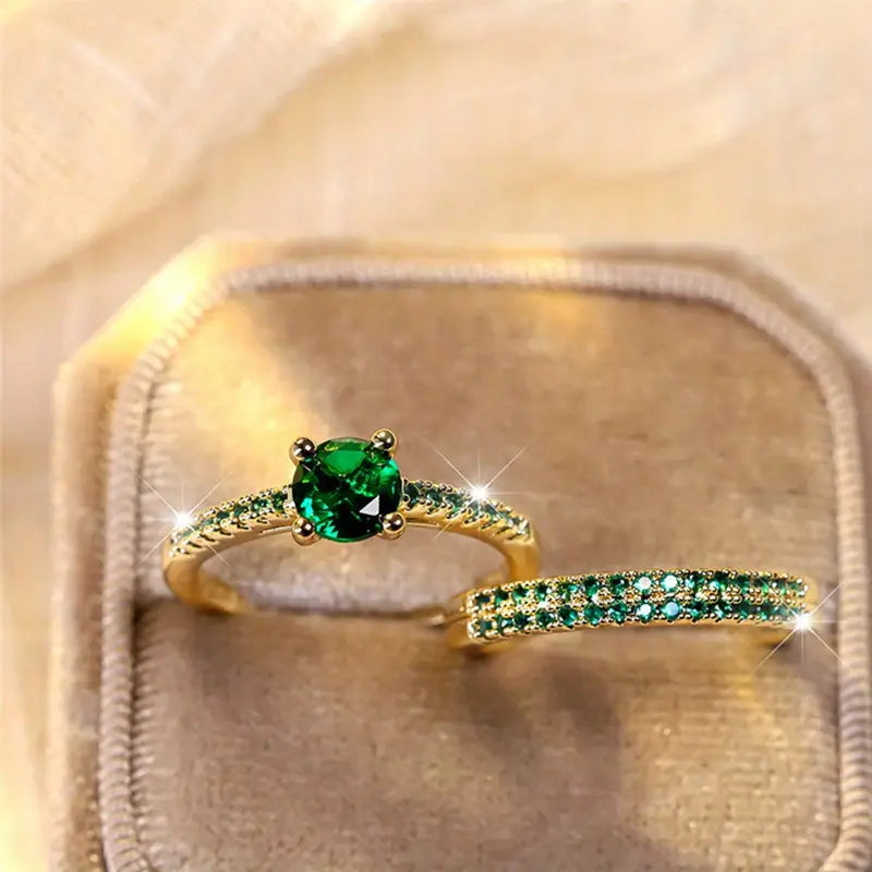 Serena Set de Anillos Dúo de Esmeralda | Oro