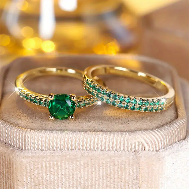 Serena Set de Anillos Dúo de Esmeralda | Oro