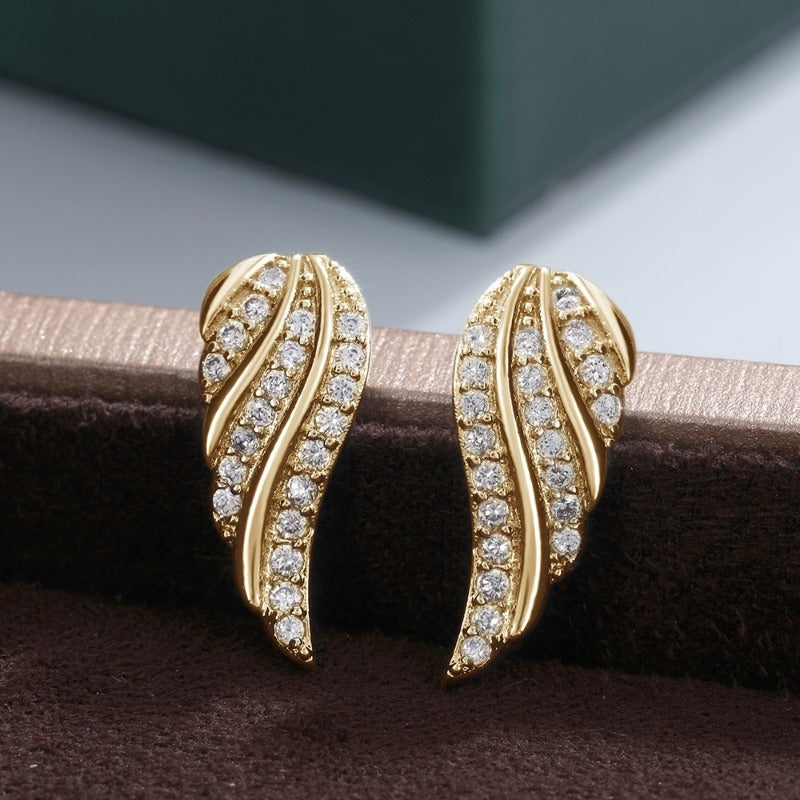 Aretes Pavé de Hoja Moderna | Oro