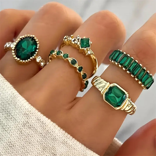 Zarina Set de Anillos de Esmeralda Exquisito | Oro