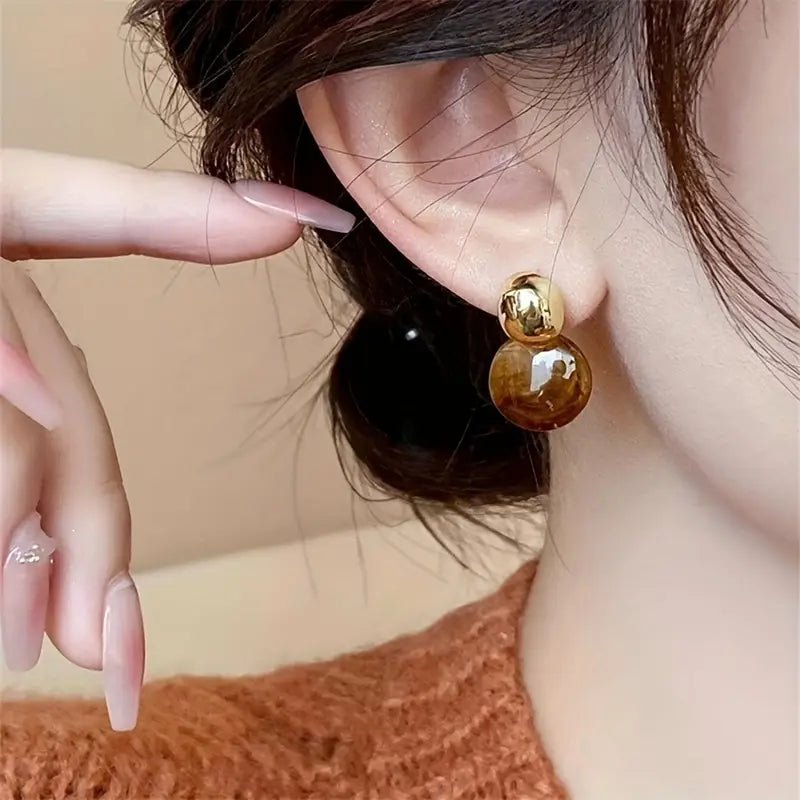 Aurélie Aretes Colgantes de Ámbar | Oro