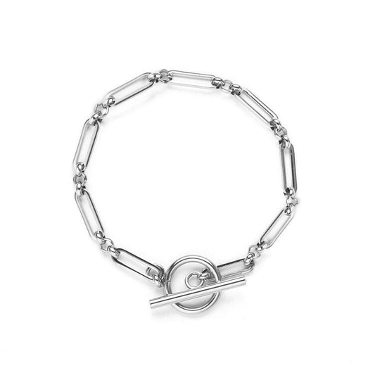 Pulsera de Eslabón con Barra T | Oro Blanco