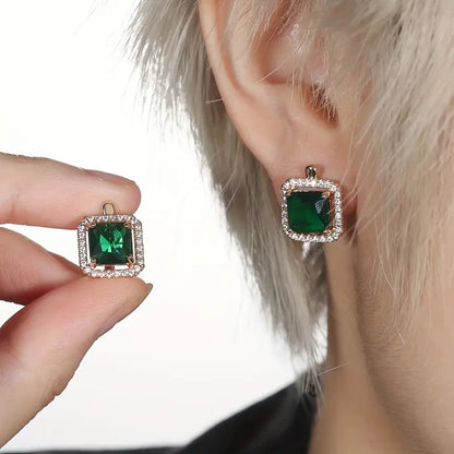 Aretes de Zirconia Cuadrada Verde Dorado | Oro