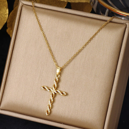 Collar de Cruz con Cristal Torcido | Oro