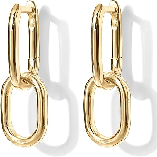 Aretes de Argolla Colgantes de Eslabón | Oro