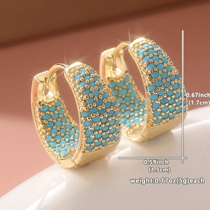 Aretes de Argolla con Cuentas de Turquesa Tono Dorado | Oro