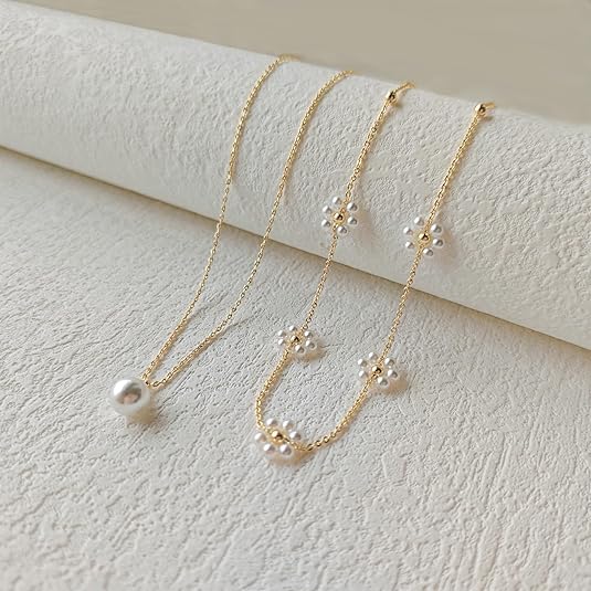 Collar en Capas de Perla Floral | Oro