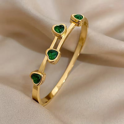 Pulsera de Corazones Verde | Oro