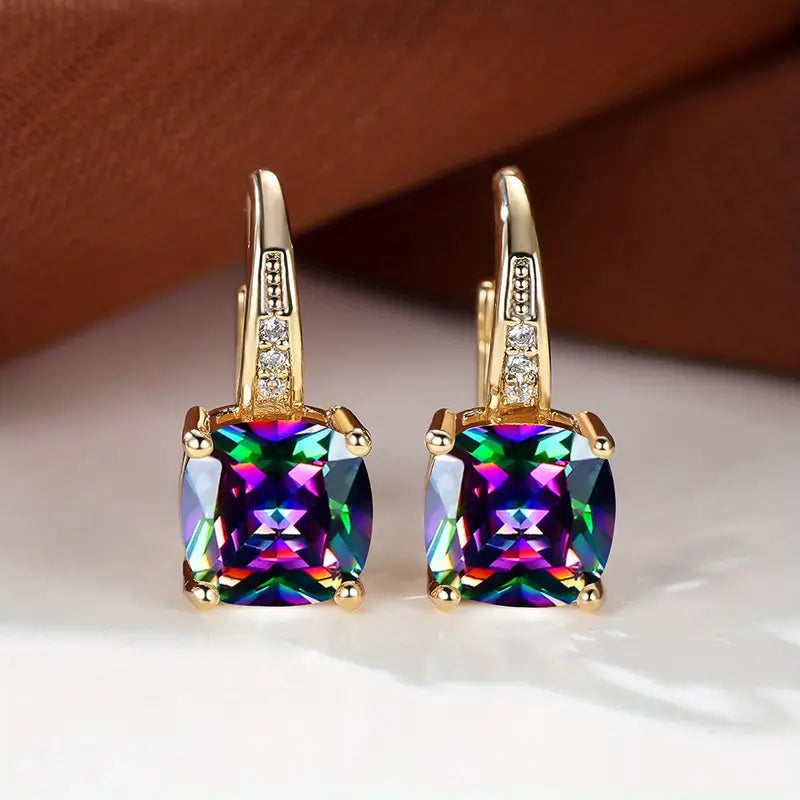 Aretes de Argolla con Piedra de Zafiro Místico | Oro
