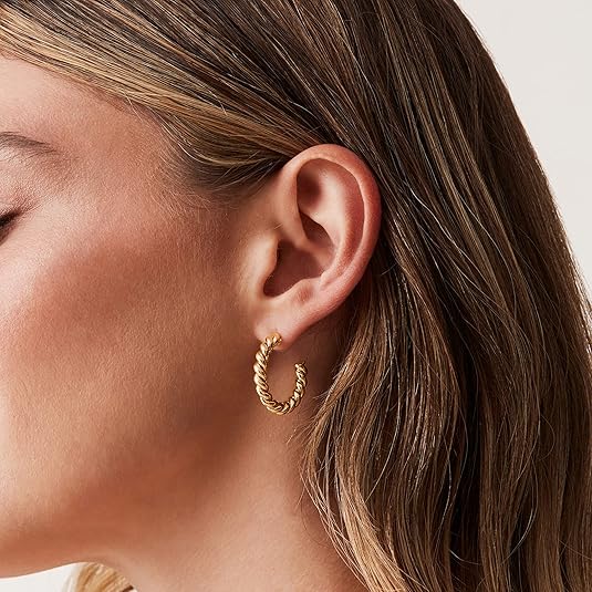 Aretes de Argolla Torcidos tipo Cuerda | Oro