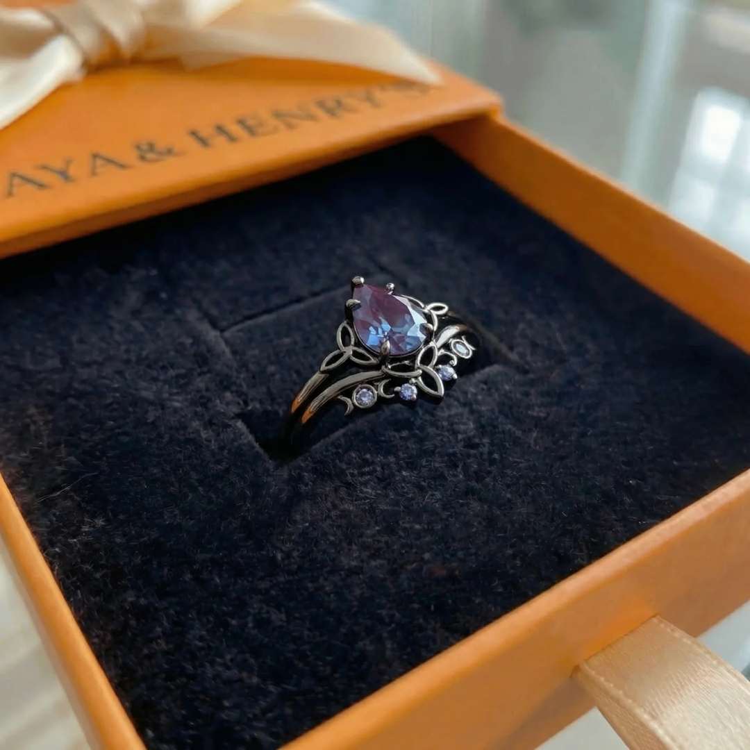 Anillo de Amatista en Capas | Oro Blanco