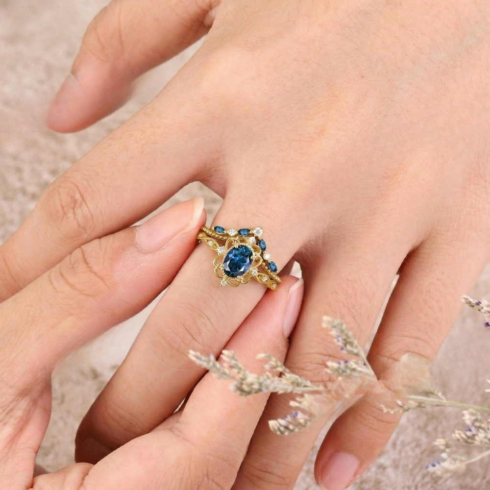 Azelia Set de Anillos Corona de Zafiro | Oro