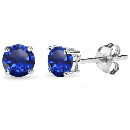 Aretes de Botón de Zafiro Clásicos | Oro Blanco