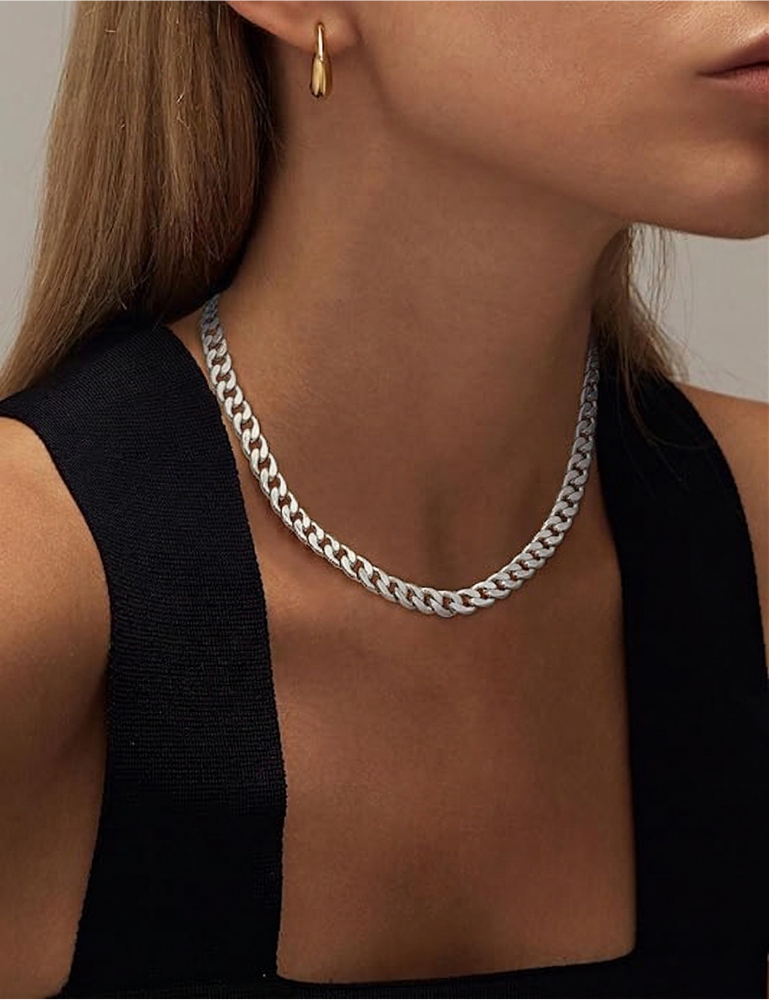 Collar de Eslabón Cubano Grueso | Oro Blanco