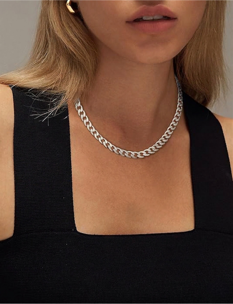 Collar de Eslabón Cubano Grueso | Oro Blanco