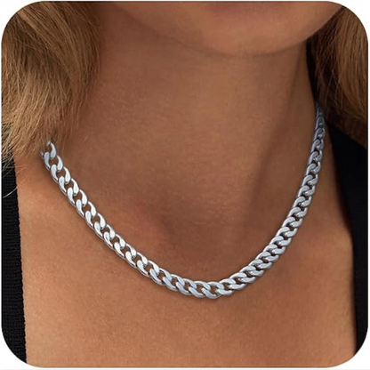 Collar de Eslabón Cubano Grueso | Oro Blanco