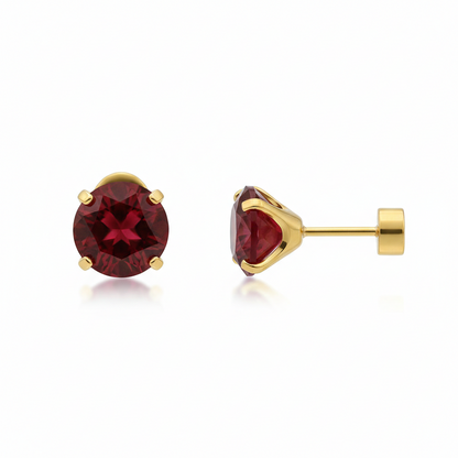 Aretes Stud Redondos de Rubí | Oro