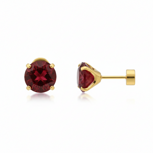 Aretes Stud Redondos de Rubí | Oro