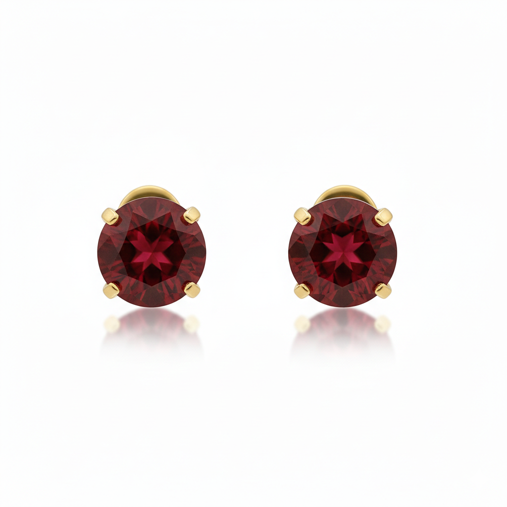 Aretes Stud Redondos de Rubí | Oro