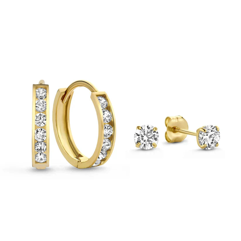 Dara Brillane Set de Aretes con Piedra | Oro Blanco