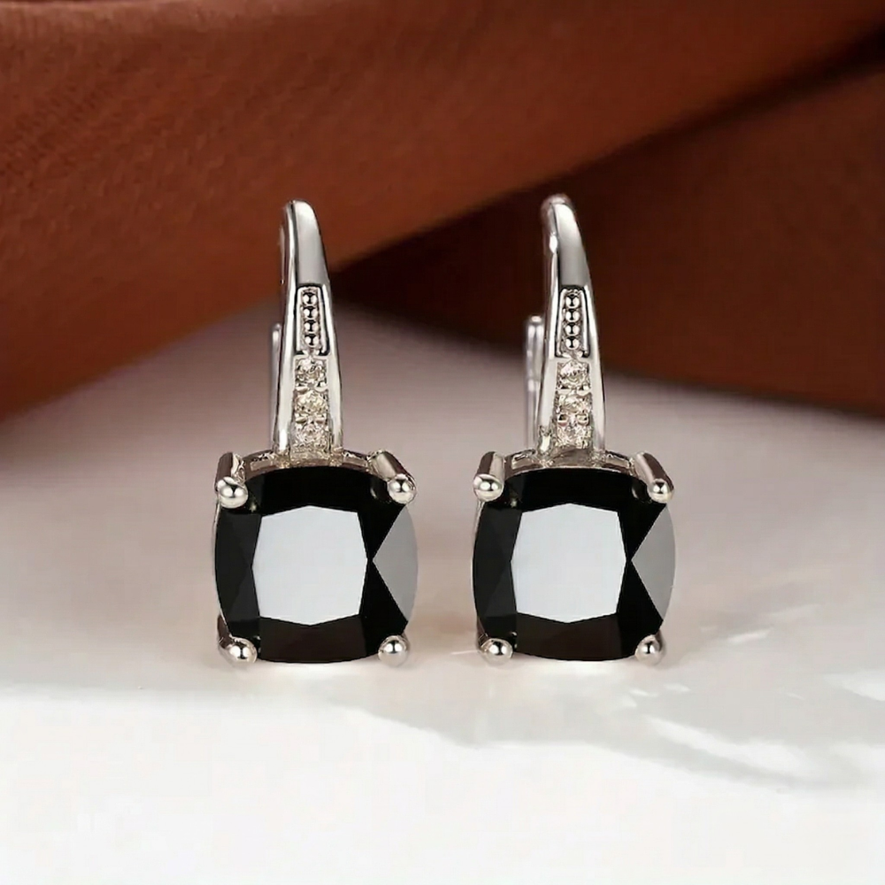 Aretes de Argolla con Piedra Mística | Oro Blanco