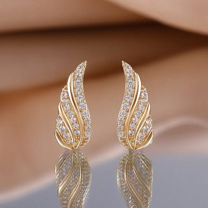 Aretes Pavé de Hoja Moderna | Oro