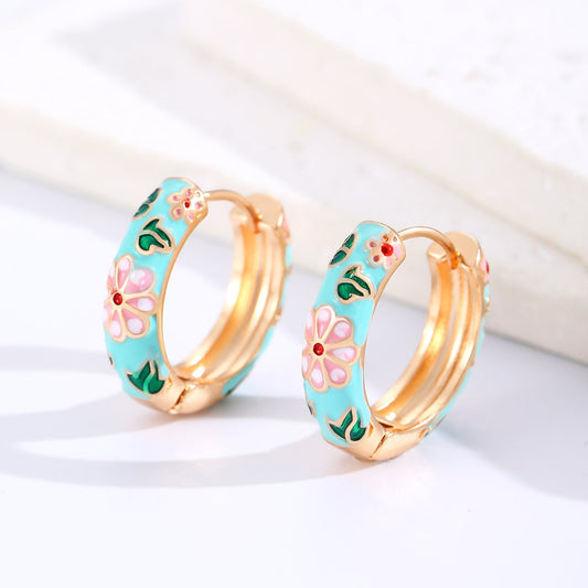 Aretes de Argolla Florales Coloridos | Oro