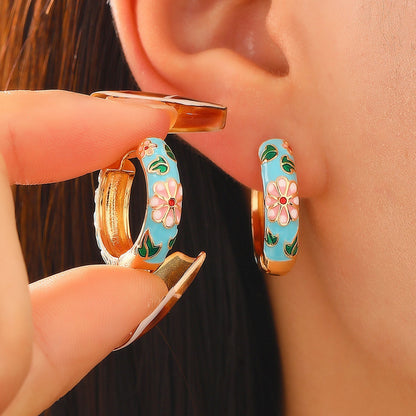 Aretes de Argolla Florales Coloridos | Oro