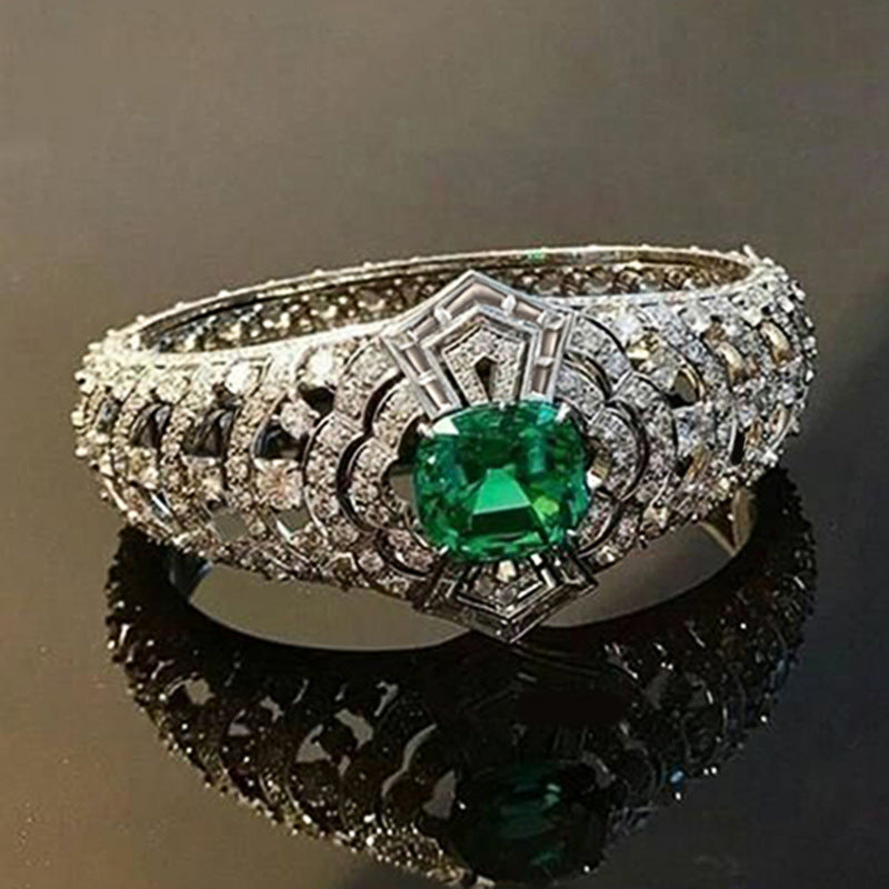 Anillo Art Déco de Esmeralda | Oro Blanco