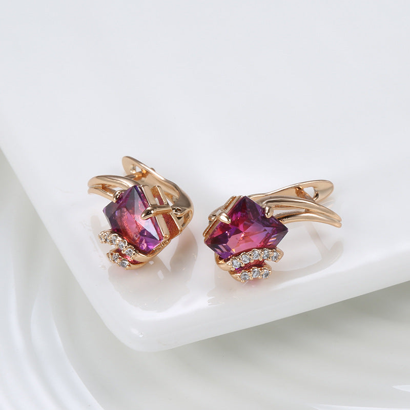 Aretes Cuadrados de Cristal Carmesí | Oro Rosa