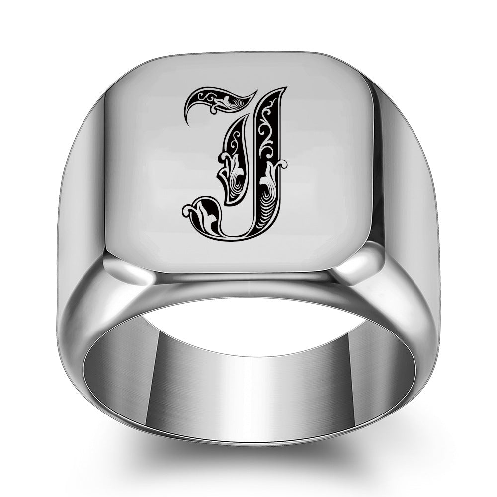 Anillo Clásico con Inicial Noble | Oro Blanco