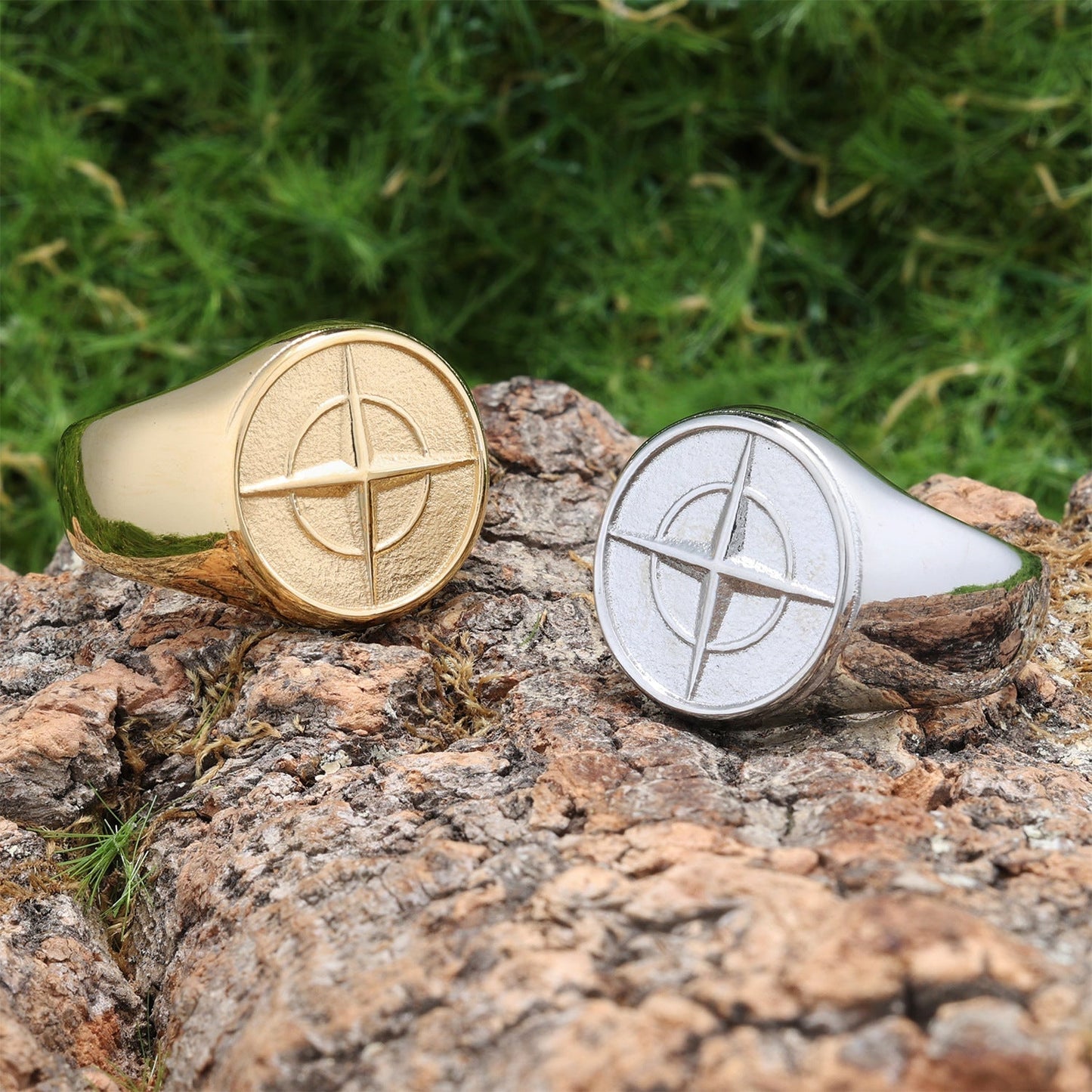 Anillo de Sello Brújula Clásico | Oro Blanco