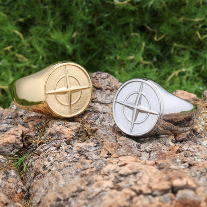 Anillo de Sello Brújula Clásico | Oro Blanco