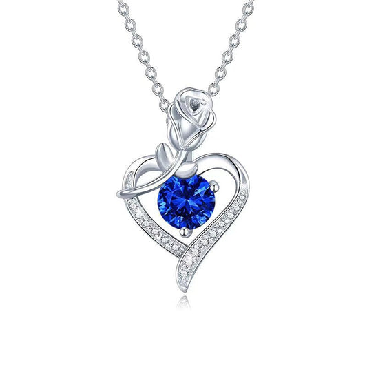 Collar Corazón de Rosa de Zafiro | Oro Blanco