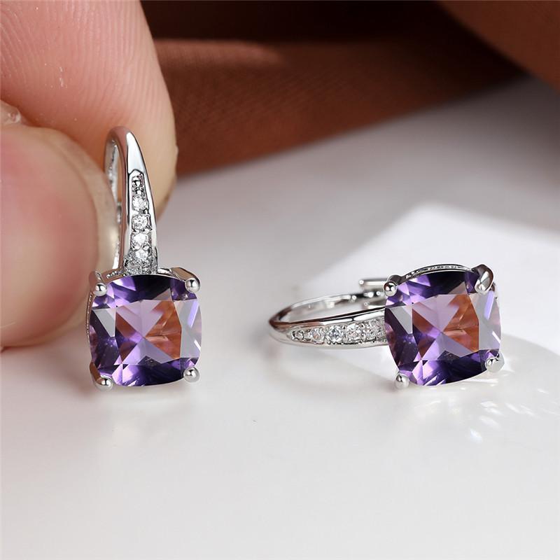Aretes de Argolla con Piedra Mística | Oro Blanco
