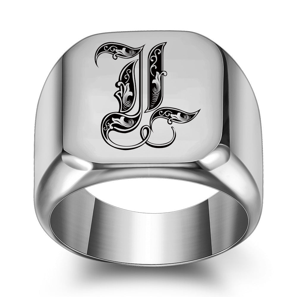 Anillo Clásico con Inicial Noble | Oro Blanco