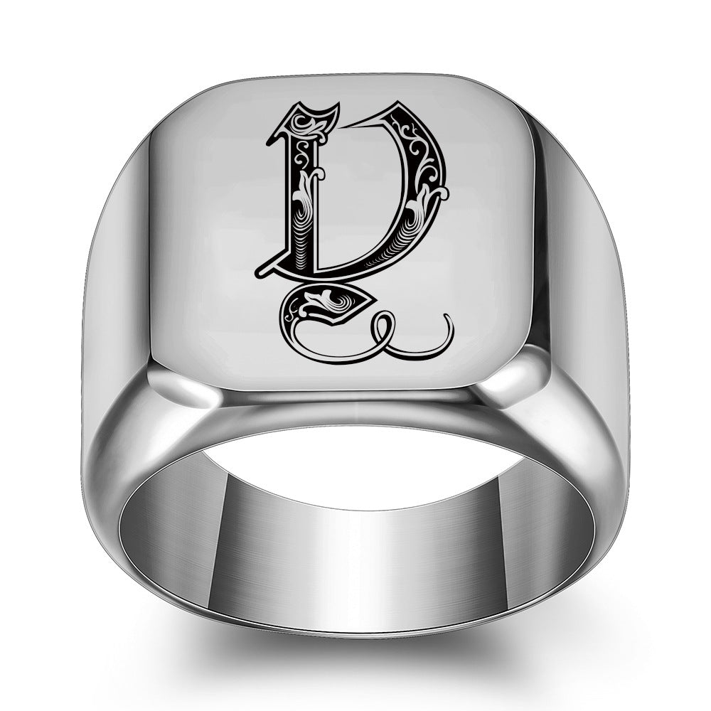 Anillo Clásico con Inicial Noble | Oro Blanco