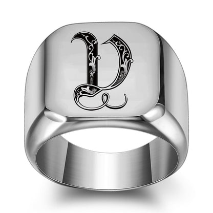 Anillo Clásico con Inicial Noble | Oro Blanco
